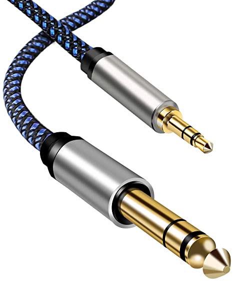 Uperatre 1/8 Inch to 1/4 Inch Cable 3.5mm Male to 6.35mm Male TRS Audio Cable Braided Stereo Jack Cord Aux Wire for Guitar, Amplifier, Mixer, Digital Keyboard, Home Theater Devices, Laptop[15ft]