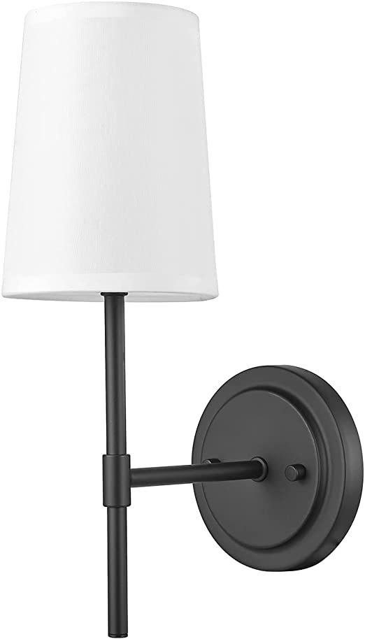 Globe Electric 51859 1-Light Wall Sconce, Matte Black, White Fabric Shade, Wall Lighting, Wall Lamp Dimmable, Wall Lights for Bedroom, Kitchen Sconces Wall Lighting, Home Décor, Home Improvement