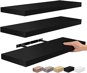 Sorbus Floating Shelves for Wall - 24 Inch Wall Shelves for Bedroom, Kitchen Decor, Bathroom Shelves - 3 Black Floating Shelves for Wall Decor, Books, Storage - Wall Mounted with Invisible Brackets