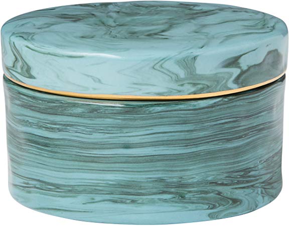 Rivet Mid Century Modern Decorative Marble Jewelry Box - 4 x 2 Inch, Blue