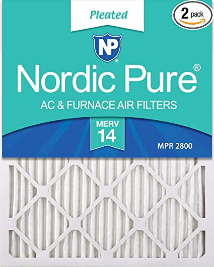 Nordic Pure 14x25x1 MERV 14 Pleated AC Furnace Air Filters, 2 Pack, 14x25x1M14-2, 2 Piece