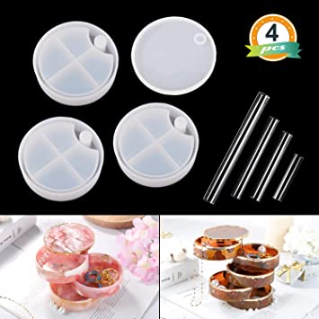 LET'S RESIN Rotating Resin Box Molds,Multi-Tiered Silicone Jewelry Box Molds Set, Round Box Molds for Resin Casting, DIY Creative Jewelry Box, Deskstop Decoration