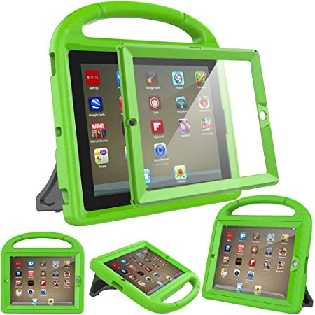 eTopxizu Kids Case with Built-in Screen Protector for iPad 4, iPad 3 & iPad 2, Shockproof Convertible Handle Stand Case Cover for iPad 2nd 3rd 4th Generation - Green