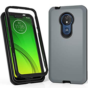 Moto G7 Power Case, Moto G7 Supra Case,SLMY Armor Shockproof Case with Build in Screen Protector Heavy Duty Shock Resistant Hybrid Rugged Cover for Motorola Moto G7 Power-Gray