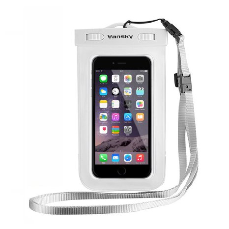 [Digitaltrends's Pick] Vansky® Universal Waterproof Case Dry Bag For iPhone 6, 6 plus, 6s, 6s plus, 5, 5s, 4, Samsung Galaxy S6 and S6 Edge S5 S4, Samsung Note 4,3,2; Eco-Friendly TPU construction and IPX8 Certified to 100 Feet (White)