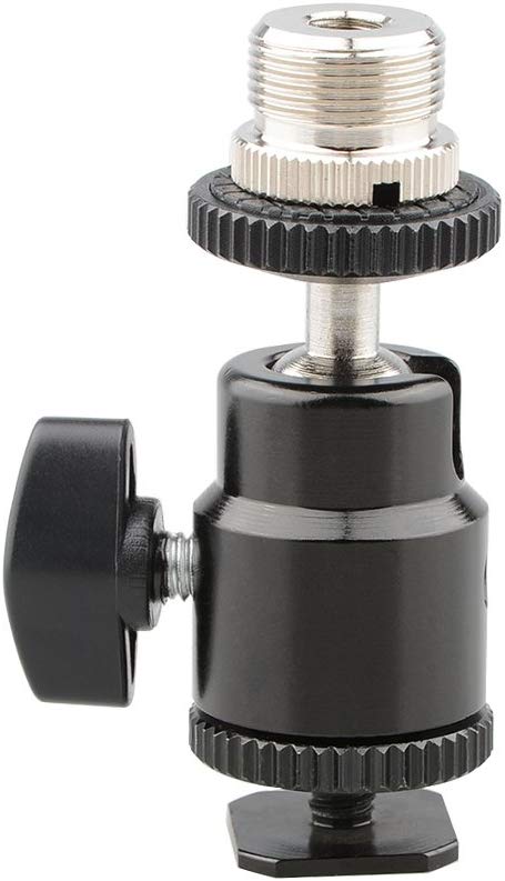 CAMVATE 5/8"-27 Camera Accessory Mount to Cold Shoe with Mini Ball Head for Microphone Stand