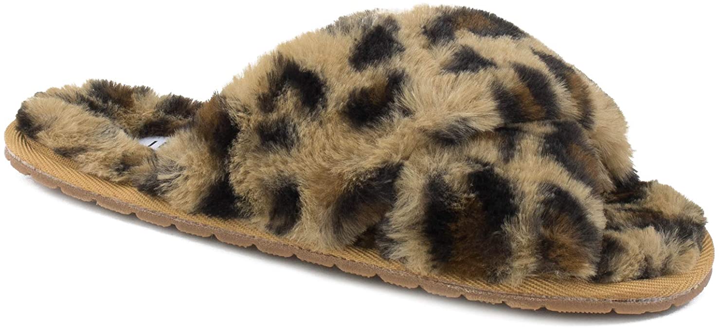 Women's Comfy Criss Cross Lounging Faux Fur Sandal Slippers