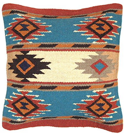 Throw Pillow Covers, 18 X 18, Hand Woven in Southwest and Native American Styles. Hand Crafted Western Decorative Pillow Cases in Wool. (Dream Catcher 19)