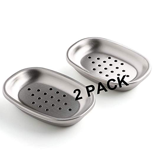 CASACLAUSI Soap Dish Stainless Steel Kitchen Bathroom Shower Soap Dishes Tray Double Layers (2 Pack Style 2)