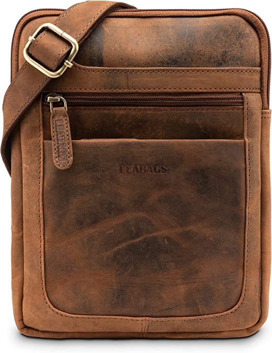 LEABAGS Detroit genuine buffalo leather shoulder bag I Vintage look I Briefcase I Small messenger bag