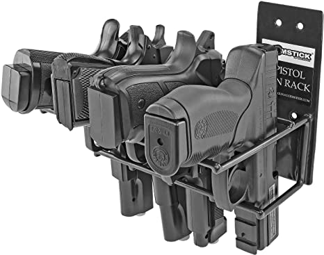 BOOMSTICK Gun Accessories 4 Gun Handgun Black Vinyl Coated Pistol Wall Mount Rack