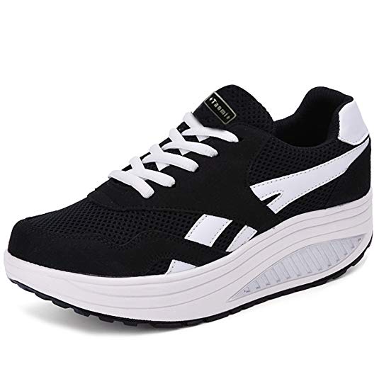 Orlancy Women's Fashion Leather Platform Lace-up Sneakers Walking Shoes Fitness Sports Shoes