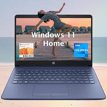 HP Portable Laptop (Include 1 Year Microsoft 365), 14’’ HD Display, 16GB RAM, 64GB eMMC, Intel Quad-Core N4120, Student and Business, Webcam, HDMI, Wi-Fi, RJ-45, Windows 11 Home, Grayish Blue