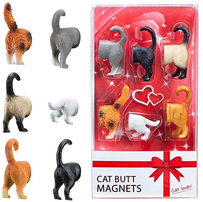 Cat Butt Refrigerator Magnets - READY GIFT SET of 6 for Cat Lovers Home and Office Decorations
