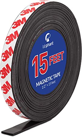Magnetic Tape, 15 Feet Magnet Tape Roll (1/2'' Wide x 15 ft Long), with 3M Strong Adhesive Backing. Perfect for DIY, Art Projects, whiteboards & Fridge Organization