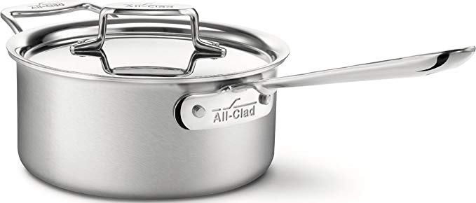 All-Clad BD55203 D5 Brushed 18/10 Stainless Steel 5-Ply Bonded Dishwasher Safe Sauce Pan with Lid Cookware, 3-Quart, Silver (Renewed)