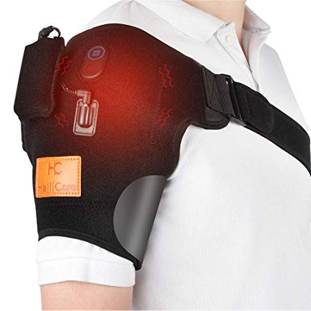 Wireless Massaging Heating Shoulder Therapy Wrap Vibration Heated Shoulder Wrap for Muscle Pain Relief Frozen Shoulder Powered by Portable Charger