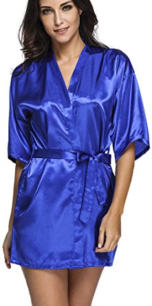 FLYCHEN Women's Short Bathrobe Wedding Bridesmaid Lounge Kimono Satin Robe