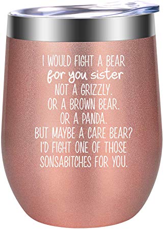 Sister Gifts from Sister, Brother - Funny Valentines Day Gifts for Sister, Sister in Law - Sister Birthday Gift, Sister Gift - Soul, Little, Big Sister Gifts, Twin Sisters - LEADO Sister Wine Tumbler