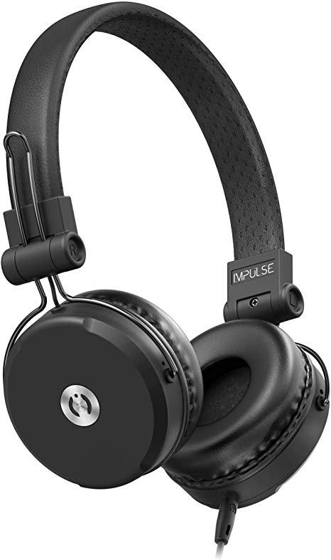 MuveAcoustics Impulse Wired On-Ear Headphones, High Performing Audio & Rich Bass Compact Over The Ear Headset with in-Line Microphone & Detachable Cable, Black