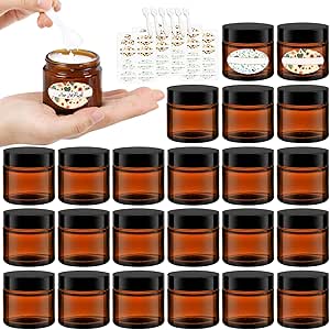 Alotpower 2 oz Glass Jars with Lids 24Pack- Portable Amber Empty Small Jars with Lids 2 oz, Mini Glass Candle Jars with Lids (2 fl. oz, Set of 24, Amber)