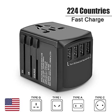 International Power Adapter for US AU UK Europe Over 224 Countries-Evershop All in One Worldwide Universal Wall Charger AC Plug Adaptor with 4.5A Converters Power USB