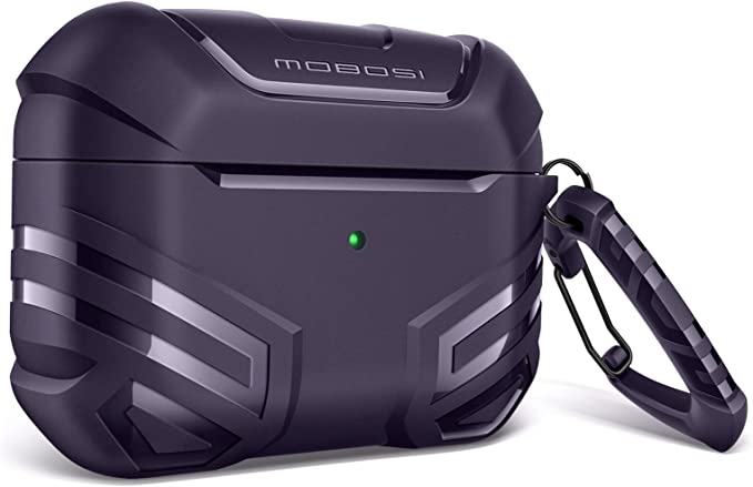 MOBOSI Vanguard Armor Series Military AirPods Pro Case, Full-Body Hard Shell Protective Cover Case Skin with Keychain for AirPod Pro 2019, Deep Purple [Front LED Visible]