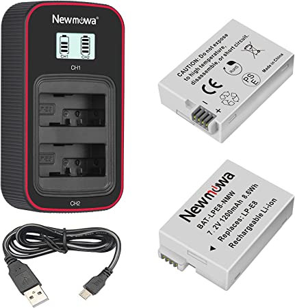 Newmowa LP-E8 Replacement Battery (2 Pack) and Smart LCD Display Dual USB Charger for Canon LP-E8 and Canon EOS Rebel T2i, T3i, T4i, T5i, EOS 550D, 600D, 650D, 700D, Kiss X4, X5, X6