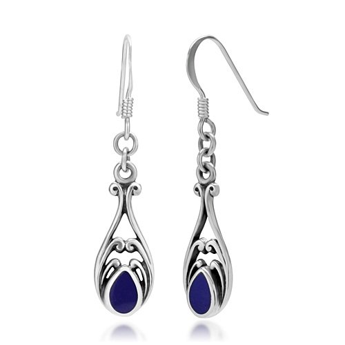 925 Sterling Silver Gemstone Filigree Dangle Hook Earrings