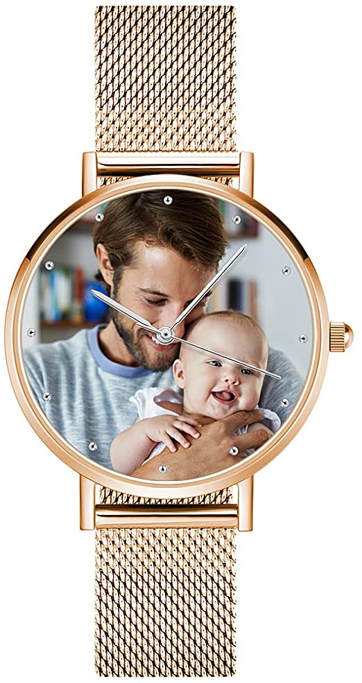 SOUFEEL Custom Photo Watch for Women Men Personalized Engraved Watch Customized Unique Wrist Watches Stainless Steel Personalized Father's Day Gift Birthday for Father, Husband, Wife, Friends