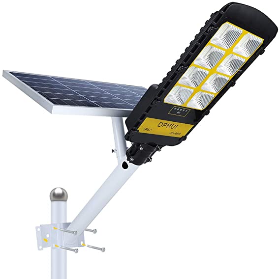 300W Solar Street Lights Outdoor, DPRUI IP67 448 LEDs 20000 Lumens and New Lithium Battery,Dusk to Dawn Security Flood Light Auto On/Off with Remote Control, for Garden, Yard