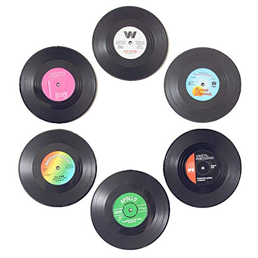 homEdge Vinyl Record Coasters, 6 Pieces of Retro Style Vinyl Coasters