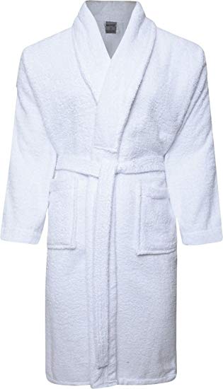 Mens and Ladies 100% Cotton Terry Toweling Shawl Collar White Bathrobe Dressing Gown Bath Robe