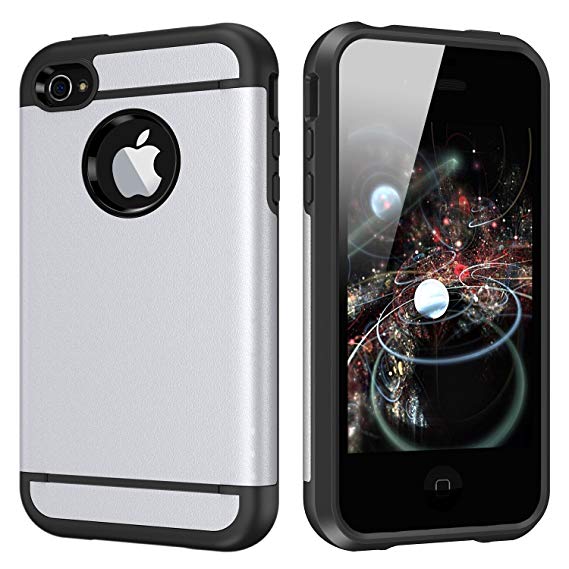 CHTech 5432198 iPhone 4 Case Dual Layer Hybrid Slim Armor Case with Solid PC and Shockproof TPU for iPhone 4/ 4S (Silver)