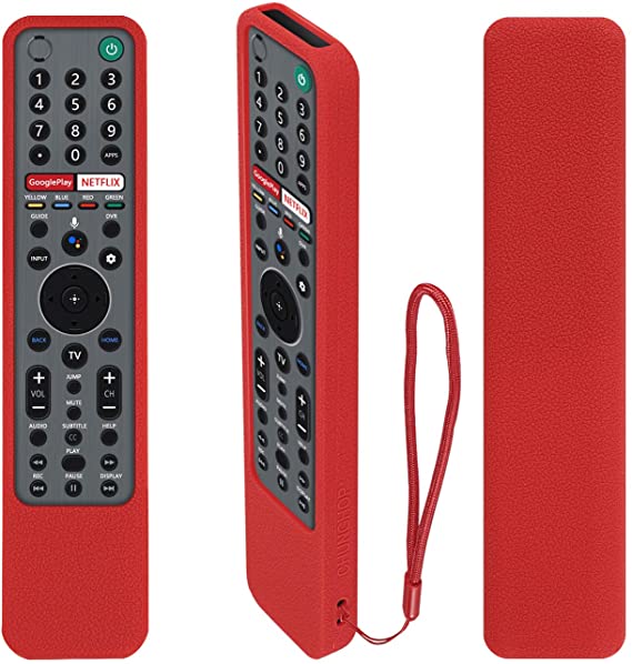 Protective Silicone Remote Case for Sony RMF-TX600U RMF-TX500E RMF-TX600E Smart Voice Remote Controller Washable Anti-Lost Remote Cover with Loop (Red)