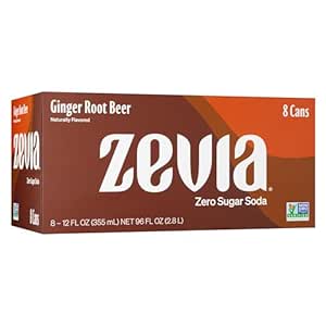 Zevia Zero Calorie Soda, Ginger Root Beer, 12 Ounce Cans (Pack of 8)