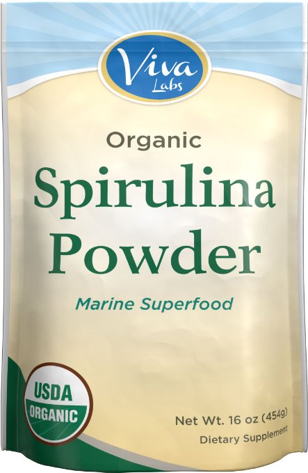 Viva Labs Organic Spirulina Powder 16 oz - The FINEST Green Superfood, Boost Energy Naturally, Non-GMO