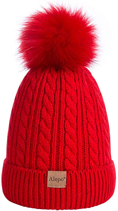 Kids Toddler Baby Winter Beanie Hat, Children's Warm Fleece Lined Knit Thick Ski Cap with Pom Pom for Boys Girls