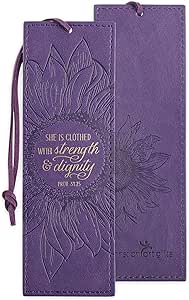 Christian Art Gifts Faux Leather Bookmark She is Clothed Strength Dignity Proverbs 31:25 Bible Verse, Purple