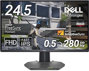 Dell G2524H 24.5 Inch Full HD (1920x1080) Gaming Monitor, 280Hz (OC), Fast IPS, 0.5ms, AMD FreeSync Premium, NVIDIA G-SYNC Compatible, 99% sRGB, 2x DisplayPort, HDMI, 3x USB, 3 Year Warranty , Black