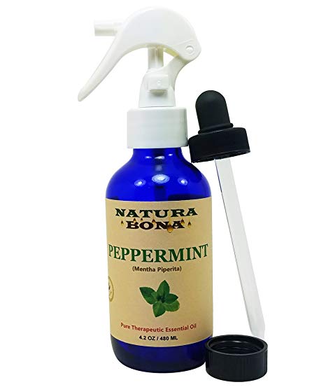 Peppermint Oil Spray.100% Pure Premium Quality, Undiluted. Use to Naturally Repel Ants, Spiders, Mice, Mosquitoes, & Many Other Critters Invading Your Home. (4oz Cobalt Dropper/Trigger Sprayer Bottle)