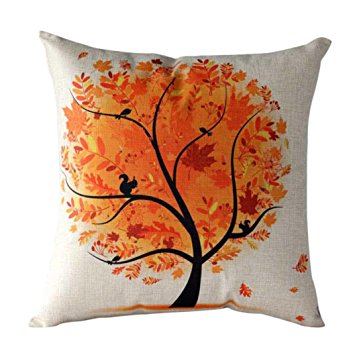 Iuhan® Fashion Rural Fresh Cartoon Flower Tree Pillow Case Sofa Waist Throw Cushion Cover Home Decor (orange)