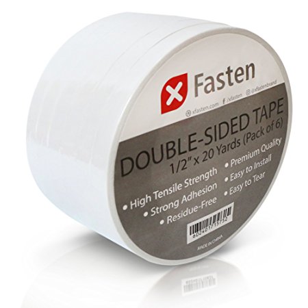 XFasten Double Sided Tape, Removable, 1/2-Inch by 20-Yards, Pack of 6 Ideal as a Gift Wrap Tape, Holding Carpets, and Woodworking
