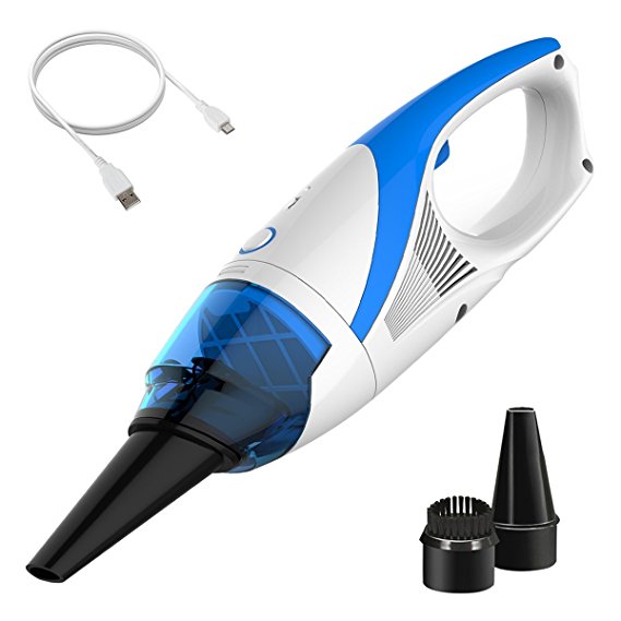 EVERTOP Handheld Vacuum, Cordless Mini Car Vacuum Cleaner with USB Powered Rechargeable Dust Busters for Home and Car Cleaning, Strong Cyclonic Suction, Long Running-time(New Blue)