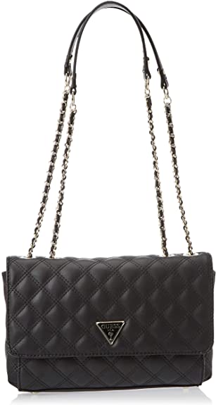 GUESS Cessily Convertible Flap Black Quilted Shoulder Bag