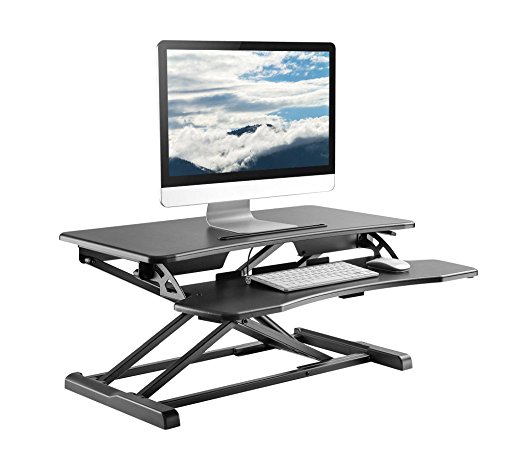 TechOrbits Rise-X Light Standing Desk Converter - Height Adjustable Stand Up Desk Riser - Sit to Stand Desktop Workstation - 32" Surface Black