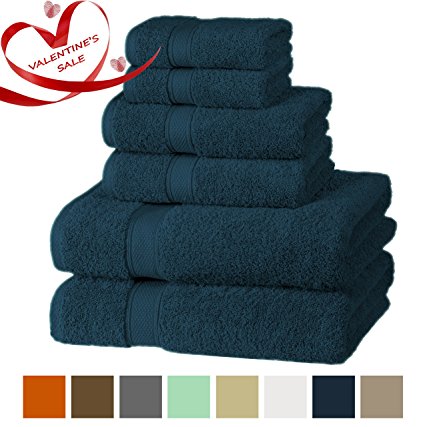 Premium, Luxury Hotel & Spa, Turkish Cotton 6-Piece Towel Set for Maximum Softness and Absorbency by American Veteran Towel (Summer Blue)