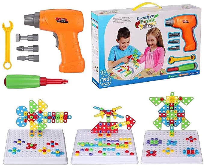 FineSource Building Block Games Set With Toy Drill & ScrewDriver Tool set Educational building blocks construction games Develop Fine Motor Skills - Best Kids Toys for boys & girls age 3 - 14 year old