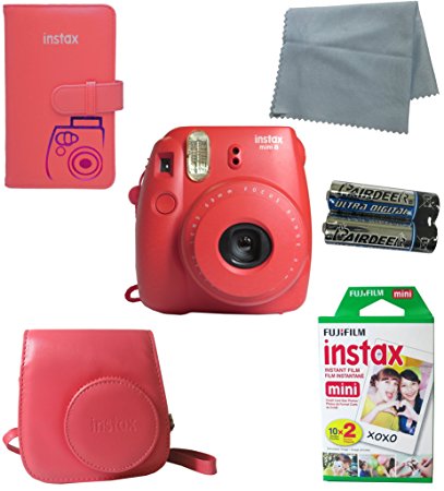 Fujifilm Instax Mini 8 Instant Film Camera (Raspberry) 5 PC Deluxe Bundle Accessory Kit