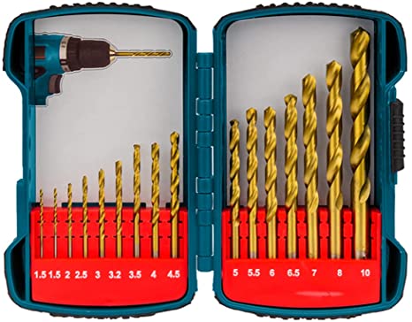 Makita P-51873 Straight Shank Titanium Plated HSS Drill Set 16 Piece, Multi-Colour, S, Set of 16